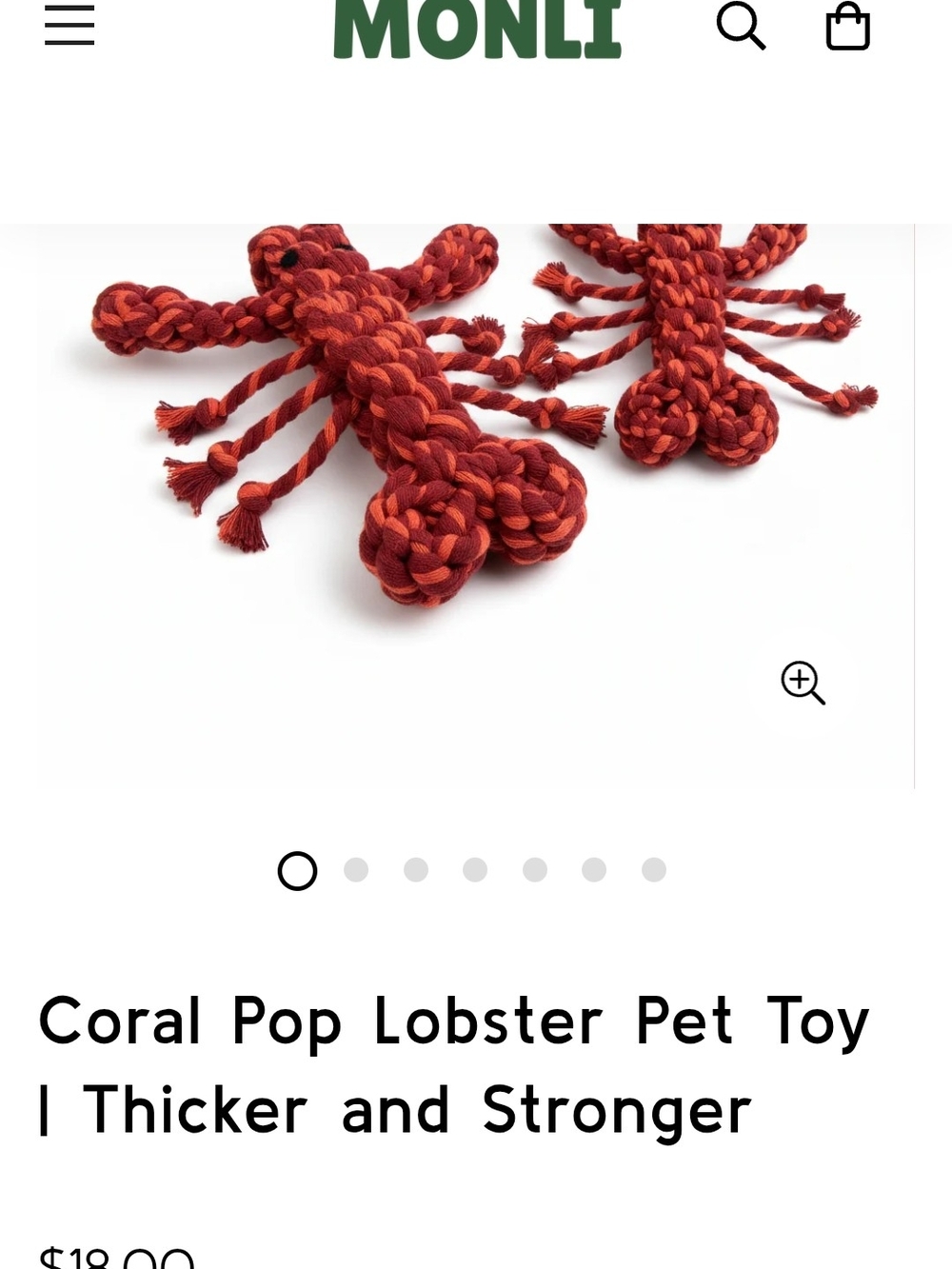 Coral Pop Lobster Pet Toy - Coral Red Braided Rope